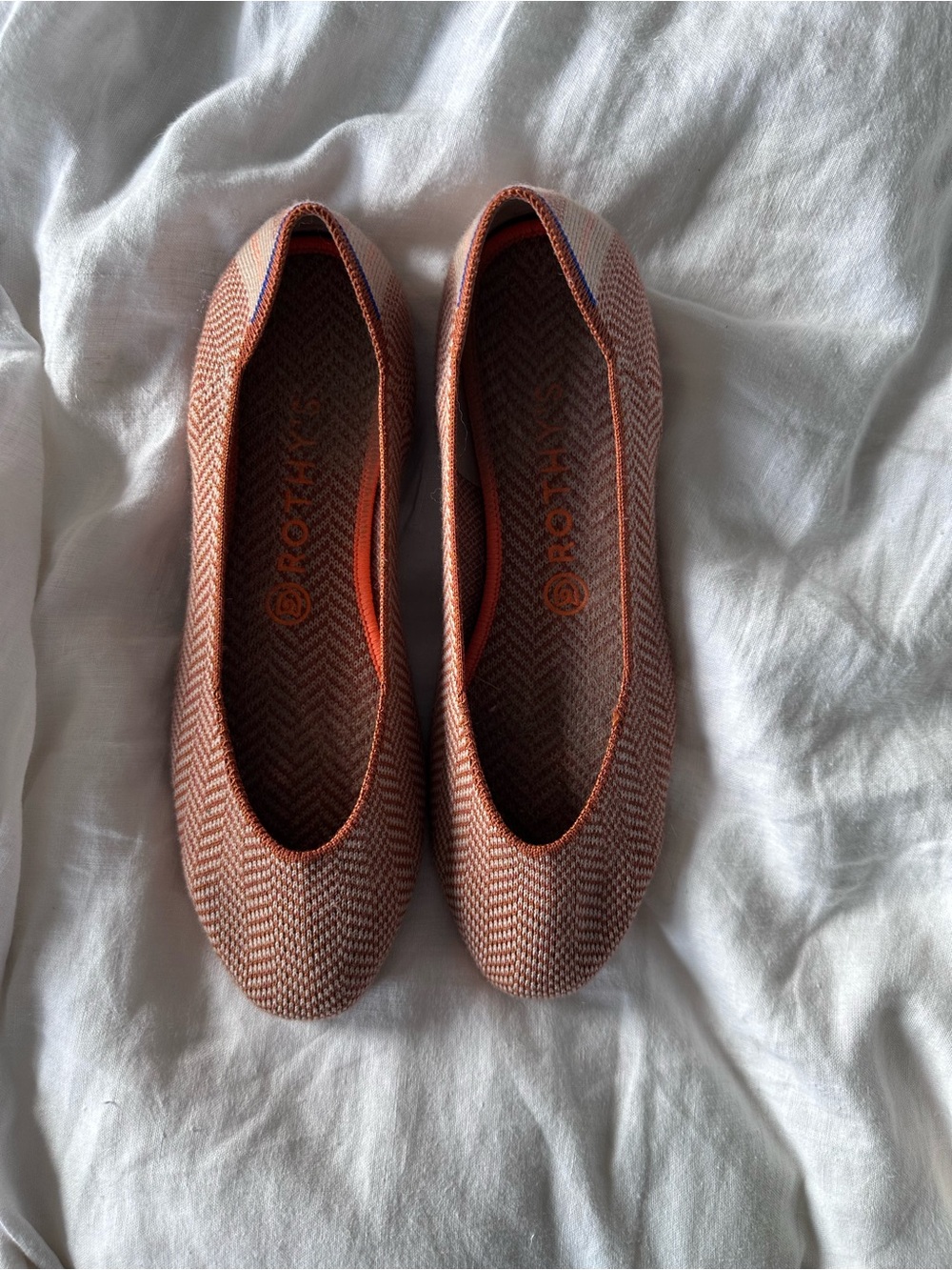 Rothy's Orange and Camel Herringbone Merino Ballet Flats - Women's